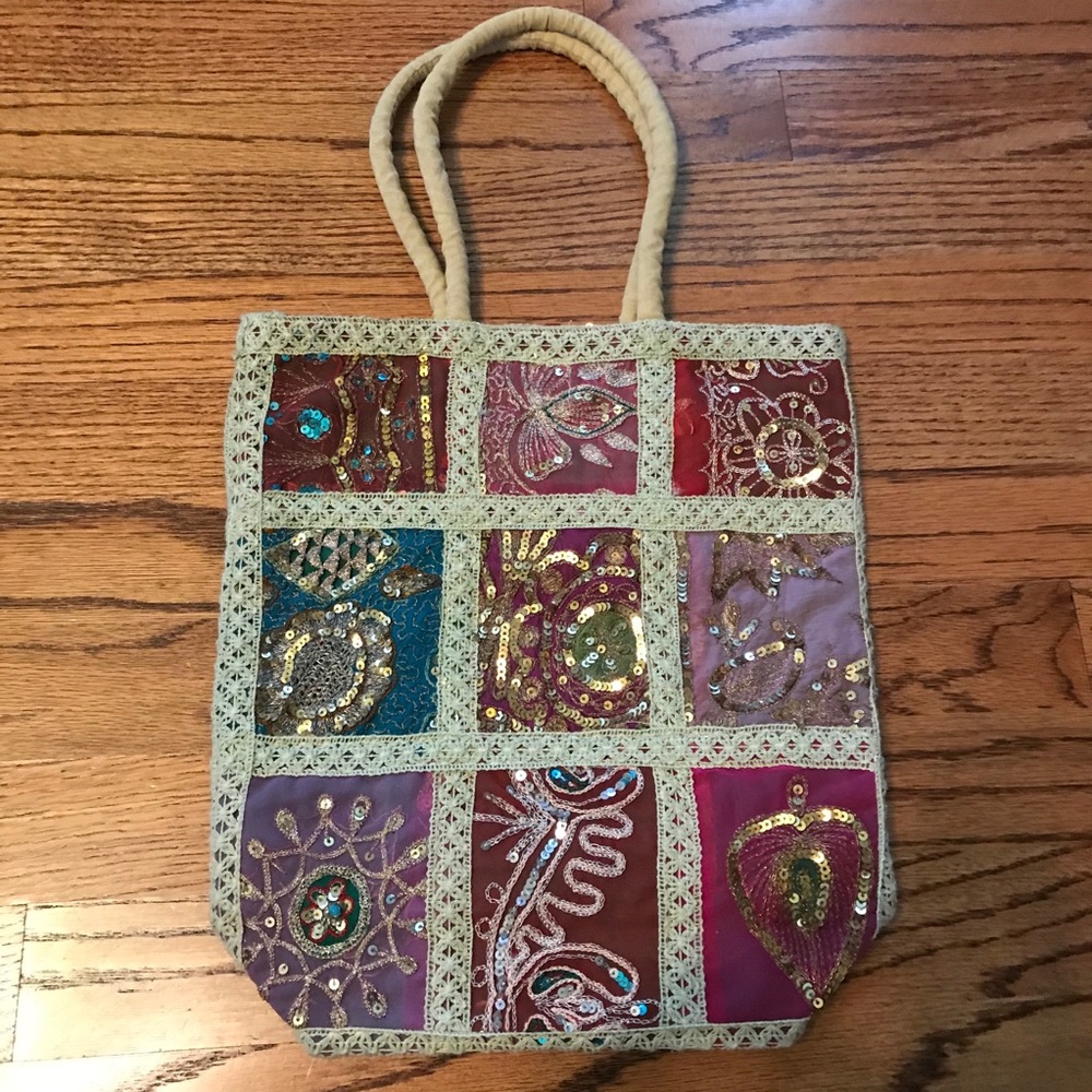 Boho Indian beaded tote bag